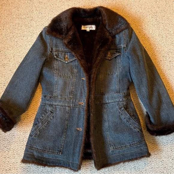 VINTAGE 80’s Marvin Richard’s Classic Denim Jacket w Faux Mink Fur Lining - Picture 9 of 16